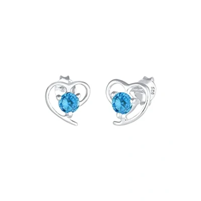 Image of Elli Women&#039;s 925 Sterling Silver Blue Xilion Cut Heart Zirconia Stud Earrings