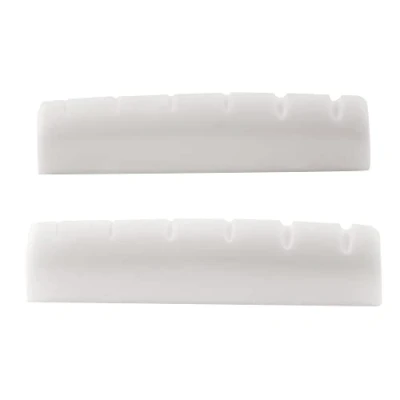 Image of Musiclily Pro Urea Resin Plastic Slotted 43mm LP Style Guitar Nuts Flat Bottom for 6 String Les Paul or Acoustic Guitar, White(Set of 2)