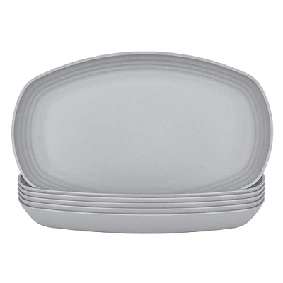 Image of JSYMJSY Plate Set, 6 Pack 11.6&quot; / 7.2&quot; Unbreakable Oval Plate, Plastic Reusable Lightweight for Kitchen Party Camping Picnic BBQ RV, Dishwasher &amp; Microwave Safe, Grey