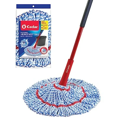 Image of O Cedar MicroTwist MAX Microfiber Twist Mop with 1 Extra Refill Features Hands Free Wringing Large 18 Inch Head Safe on All Floor Types,Red