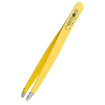 Image of REMOS Professional Eyebrow Tweezers with Straight Tip Stainless 9.5 cm Yellow