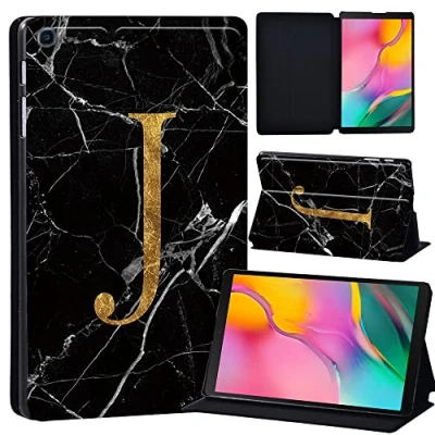 Image of Printed Leather slim lightweight Stand Cover Case for Samsung Galaxy Tab A 10.1 2019 (Model: SM T510 T515), with Function (Black) (letter J on black marble)