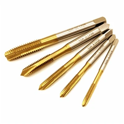 Image of Tap &amp; Die Set,5pcs Titanium Coated HSS M3 M4 M5 M6 M8 Right Hand Machine Spiral Point Straight Fluted Screw Thread Plug Bottoming