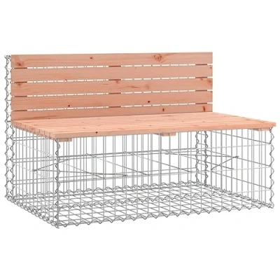 Image of vidaXL Garden Bench Solid Douglas Wood, Compact Gabion Design, 103x70x65 cm, for Outdoor Patio &amp; Backyard Seating