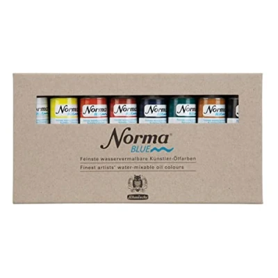 Image of Schmincke Norma® Blue, 71200097, Cardboard Set, 8 x 35 ml, Highly pigmented, lightfast, Finest Water paintable Artists&#039; Oil Colours, Vegan