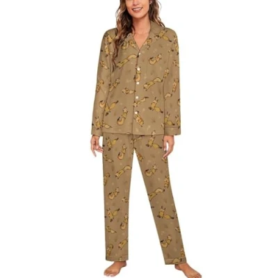 Image of Squirrel Pattern Womens Pyjamas Set Long Sleeve Pjs Sets Pajama Sleepwear Loungewear M