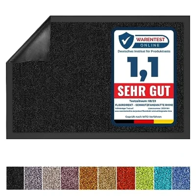 Image of Rhine Dirt Trapper Mat, Absorbent Machine Washable Doormat with Non Slip Backing, Indoor &amp; Outdoor Front Door Mat Barrier Entrance (Black, 120 cm x 180 cm)