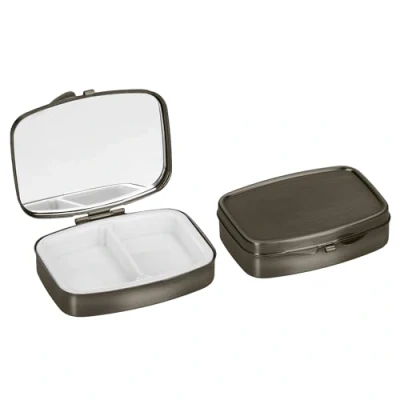 Image of kwmobile 2 Compartment Pill Box Set of 2X Stainless Steel Travel Organizer for Tablets and Prescriptions Bronze