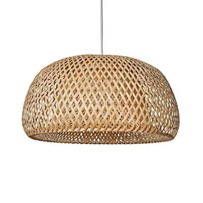 Image of MiniSun Modern Natural Bamboo Lattice Domed Ceiling Pendant/Floor Lamp Light Shade Complete with a 10w LED GLS Bulb [3000K Warm White]