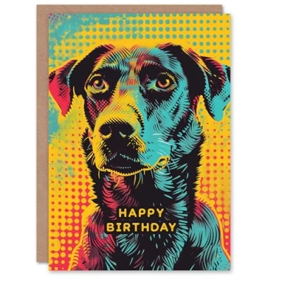 Image of Artery8 Birthday Card Pop Art Dog Summer Bright Colourful Animal For Him Man Male Dad Brother Son Papa Grandad Greeting