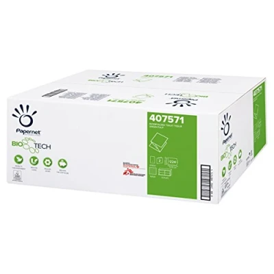 Image of Papernet 407571 BIOTECH Interfolded Toilet Tissue, Pure Cellulose, Wave Embossed, 2 Ply, White (Pack of 8960)