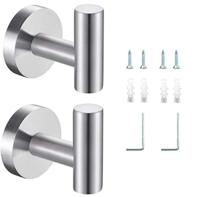 Image of Belerry 2 Pcs Bathroom Towel Hooks Silver Coat Robe Stainless Steel Lavatory Wall Mount Heavy Duty for Kitchen Bedroom Hotel
