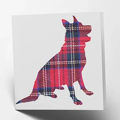 Image of Maturi German Shepherd Tartan Greetings Card Blank Inside, 15.5 x cm Square