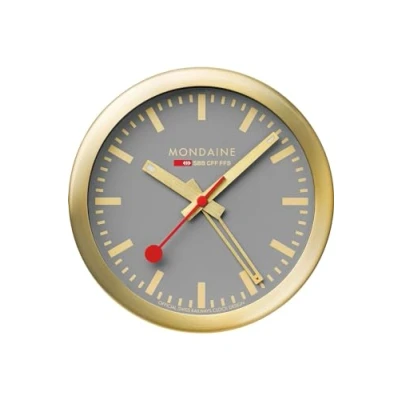 Image of Mondaine Wall Alarm Clock, Aluminium, Grey/Gold, Durchmesser: 12,5 cm