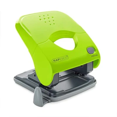Image of Rapesco 1529 X5 40ps Less Effort 2 Hole Punch, 40 Sheet Capacity, Green