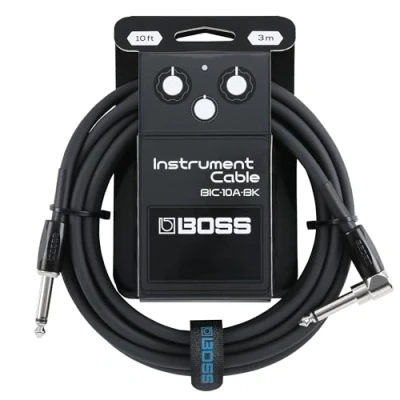 Image of BOSS BIC 10A Series, Instrument Cable, Straight to Right Angle ¼ Inch Connectors, 10ft./3m Length, Cables for Guitar, Bass &amp; More, Quiet Operation Durable, Black
