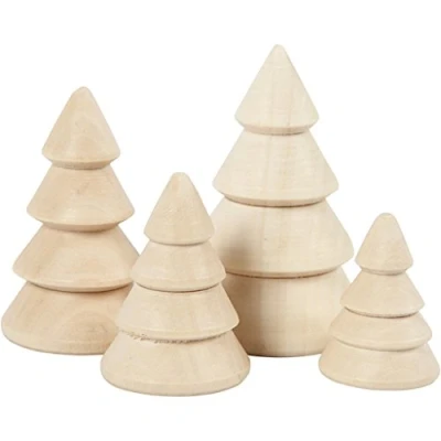 Image of Creativ 100263 Wooden Christmas Trees, H: 3,3+4,3+5,3+6,3 cm, D: 2,3+3+3,2+4 Empress Wood, 4pcs