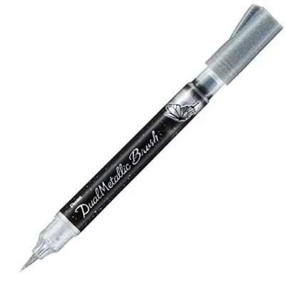 Image of Pentel Dual Metallic Brush Pen Silver/Metallic Silver XGFH DZX