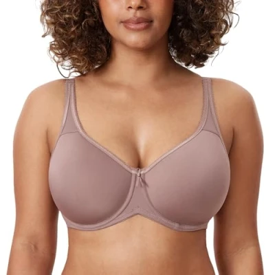 Image of Delimira Women&#039;s Support Bra Padded Plus Size Underwired Full Cup T Shirt Seamless Mochaccino 36DD