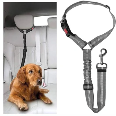 Image of DOETYD Dog Car Seat Belt Adjustable Pet Pillow Harness，Cushioned Leash，Nylon Durable Elastic Leash，Restraint Safety Leash (Grey)