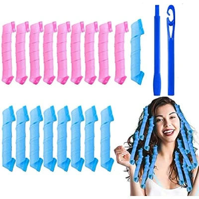 Image of URAQT Hair Curlers Styling Kit, 30cm Rollers, Heatless Spiral Curls Wave Style Rollers for Setting with Hooks, No Damage DIY Tools Long &amp; Short (18 Pcs)
