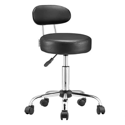 Image of CASARIA® Adjustable Swivel Stool with Backrest 10cm Cushion 360 Rotation 46 60 cm Seat Height Kitchen &amp; Office Black
