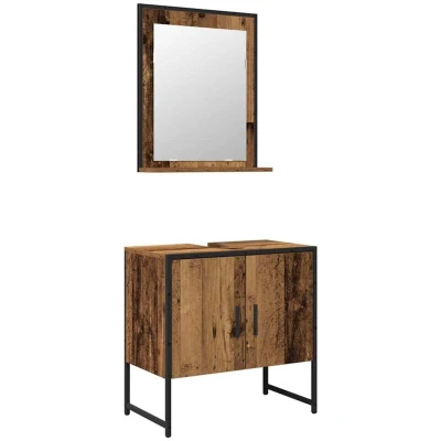 Image of vidaXL 2 Piece Bathroom Cabinet Set Old Wood Engineered