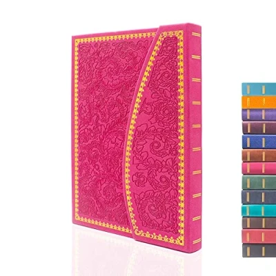 Image of VICTORIA&#039;S JOURNALS Magnet Journal, Carving Vintage Notebook Faux Leather Hard Cover Personal Diary Lined Pages Ribbon Bookmark, 8&#039;&#039; x 5.7&#039;&#039; (Pink)