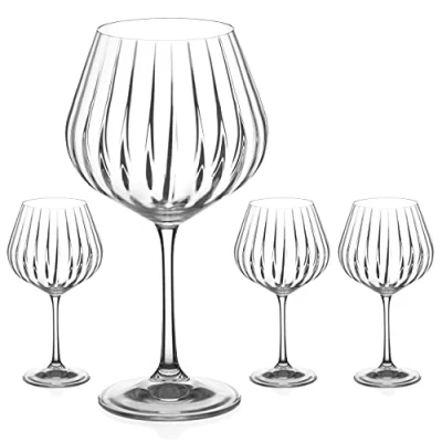 Image of DIAMANTE Gin Glasses Copas &#039;Mirage&#039; Set Crystal Balloon Glass with Optic Effect of 4