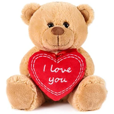 Image of BRUBAKER Teddy Plush Bear With Heart Red I Love You 10 Inches (25 Cm) Cuddly Toy Light Brown