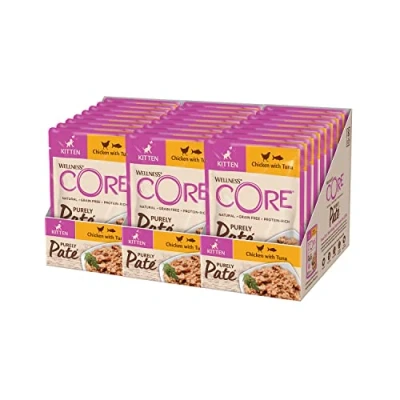 Image of Wellness CORE Purely paté Kitten, kitten food wet, smooth wet cat for kittens, grain free, high meat content, chicken &amp; tuna, 24 x 85g