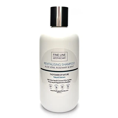 Image of Fine Line Apothecary Revitalising Shampoo 99% Natural Aloe Vera, Rosemary, Mint. Sulfate/Parabens Free. Gentle, Concentrated. pH 5.5 For Sensitive Skin. 250ml