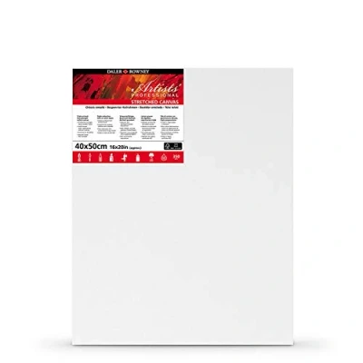 Image of Daler Rowney Artists&#039; Stretched Canvas, Medium Grain, 350 gsm, 20mm Deep, 16 x 20in 40 50 cm, White