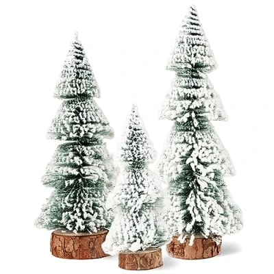 Image of 3pcs Mini Christmas Tree White Frosted Artificial Trees Ornaments Table Decorations Xmas Tabletop Display 3 Sizes 15/20/25cm (C)