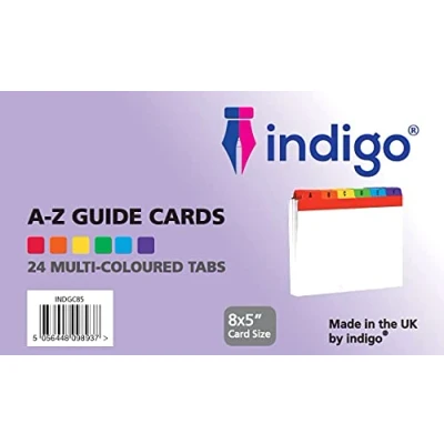Image of Indigo® Coloured Guide Record Cards Reinforced Mylar A Z White with Tabs Multicoloured (8&quot; x 5&quot;)