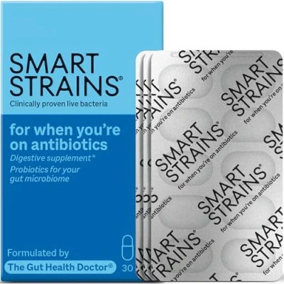 Image of Smart STRAINS® for Antibiotics Clinically Proven Live Bacteria Antibiotic Support Formulated by The Gut Health Doctor® PhD in Probiotics 10 Billion Bacterial Cultures 30 Oral Capsules