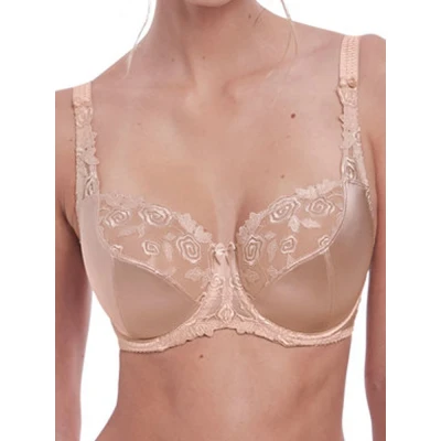 Image of Fantasie Women&#039;s Belle Floral Lace Balcony Bra with Underwire Demi, Sheer, Natural Beige, 34E