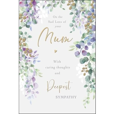 Image of Jonny Javelin Loss of Mum Sympathy Card Condolence with Watercolour Botanical Design and an Embossed Foil Finish Artistic Bereavement