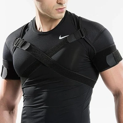 Image of EvAnem Shoulder Support Brace for Both Shoulders, Adjustable Men Women, Double Bandage Crossover Straps Pain Relief &amp; Injury Preventio