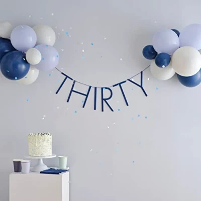 Image of Ginger Ray 30th Navy Blue Birthday Party Eco Banner Thirty Bunting Hanging Decoration,Medium