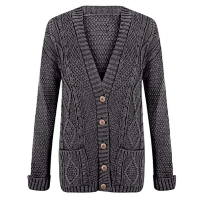 Image of WearAll Womens Cable Knitted Button Cardigan Long Sleeve Ladies Boyfriend Top Charcoal 20 22