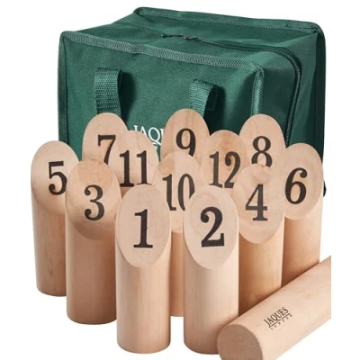 Image of Jaques of London Wooden Skittles Throwing Games Game for Gardens Outdoor Adults &amp; Kids Since 1795