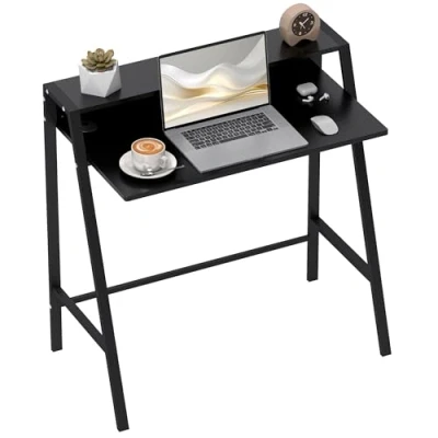 Image of HOMCOM Writing Desk Computer Table Home Office PC Laptop Workstation Storage Shelf 84L x 45W cm Black