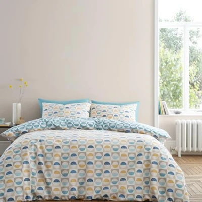 Image of Bianca Hans Retro Spot 200 Thread Count Cotton King Duvet Cover Set with Pillowcases Blue