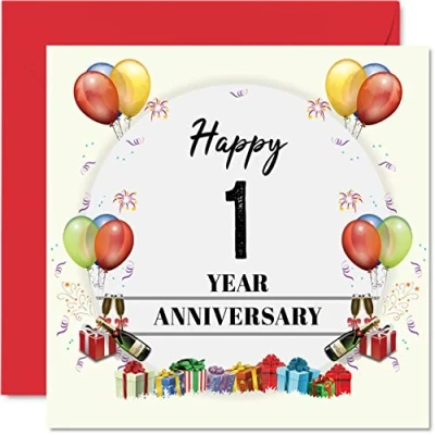Image of Paper Anniversary Card for Husband Wife Party Happy 1st Wedding Partner, 145mm x Greeting Cards First Anniversaries