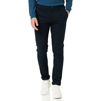 Image of Farah Men&#039;s Chinos, Endmore Twill Chinos with Stretch, Skinny Fit, Casual Trousers, Navy Blue, 32W 30L