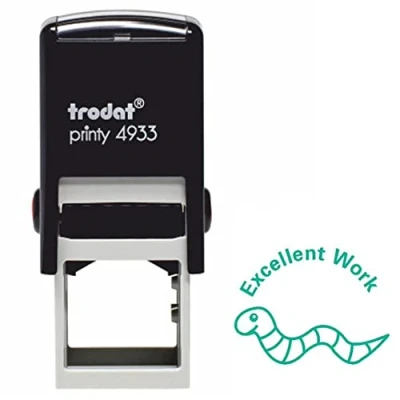 Image of Trodat 61748 &quot;Excellent Work&quot; Classmates Education Stamp,Black Body Green Ink,Small