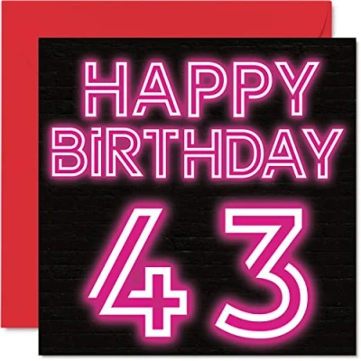 Image of Fun 43rd Birthday Cards for Men Woman Neon Glow Happy Card Dad Mum Brother Sister Grandad Nanny Grandma Uncle Auntie, 145mm x Greeting Cards,