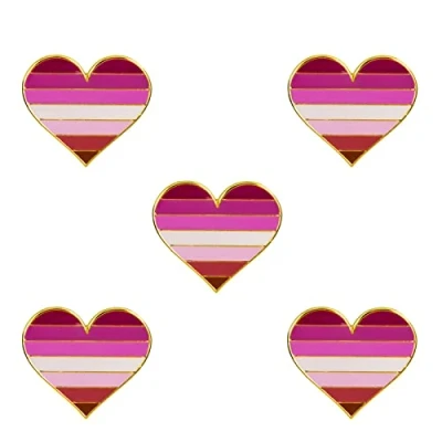 Image of Pack 5 Lesbian Pride Heart Shape Lapel Pin Brooches Pins Flag badge Brooch Badges