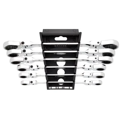 Image of Draper HI TORQ Metric Flexible Head Double Ring Ratchet Spanner Set (6 Piece)